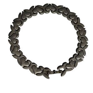 Vintage Sterling Silver Heart and X  Link Bracelet, 7.75 Inches